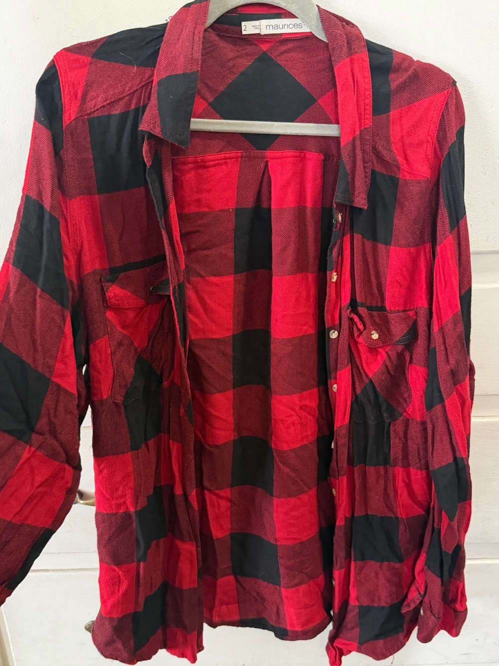 Maurices Red and Black Plaid Button-Down Shirt